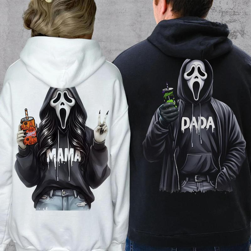 Couple Spooky Mama Dada Drinkin Halloween 2 Sides Shirt Sweatshirt Hoodie, Fun Gh0st Drinkin Coffee Sweatshirt