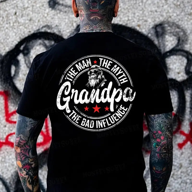 The Man The Myth Grandpa Bad Influence Monkey T Shirt Men Funny Cotton Graphic Tee Summer Casual Streetwear