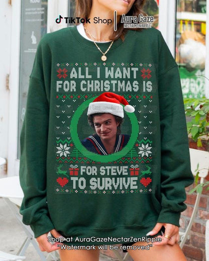 All I Want For Christmas Is Steve Harrington Unisex Sweatshirt For Fan, Stranger Thing Steve Harrington Retro Bootleg Shirt, Christmas Celebrity Crush
