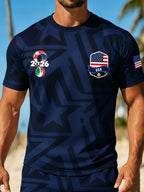Men's Casual Sports Short Sleeve T-Shirt, Usa Football Theme Print, Polyester, Lightweight, Breathable, Regular Fit, Daily Wear