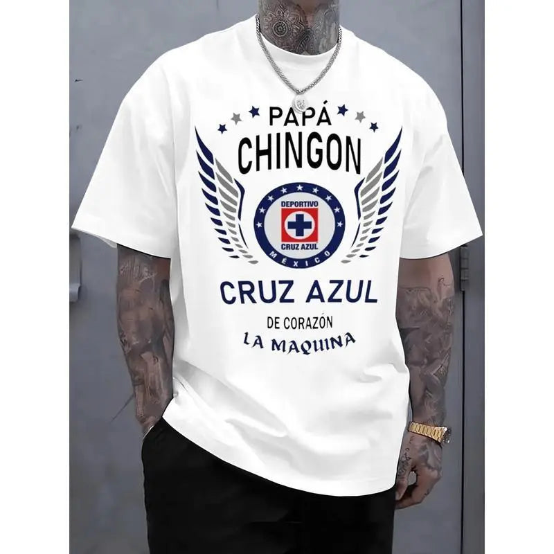 Cruz Azul Papa Chingon T Shirt Men Soccer Dad Graphic Tee Cotton Casual Summer Sports Streetwear Father’s Day Gift