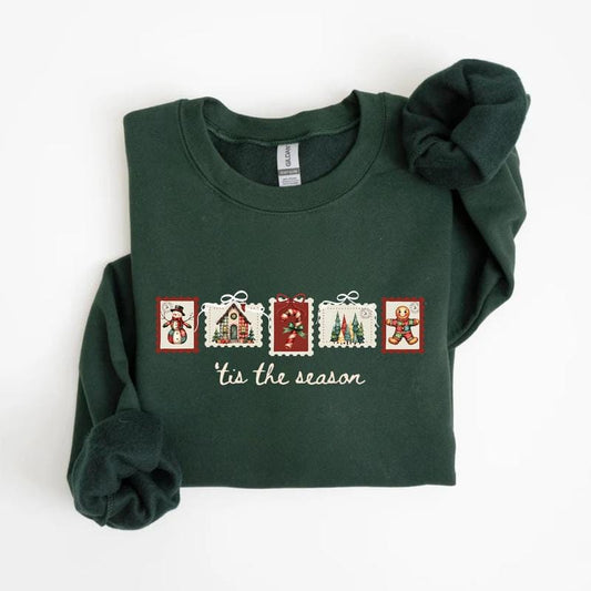 Retro Winter Stamp Sweatshirt, Patchwork Christmas Stamps Sweater, Coquette Christmas Sweatshirt, Winter Stamp Sweatshirt