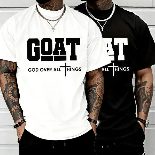 GOAT “God Over All” Men’s Christian T-Shirt – 100% Cotton Streetwear Faith Tee