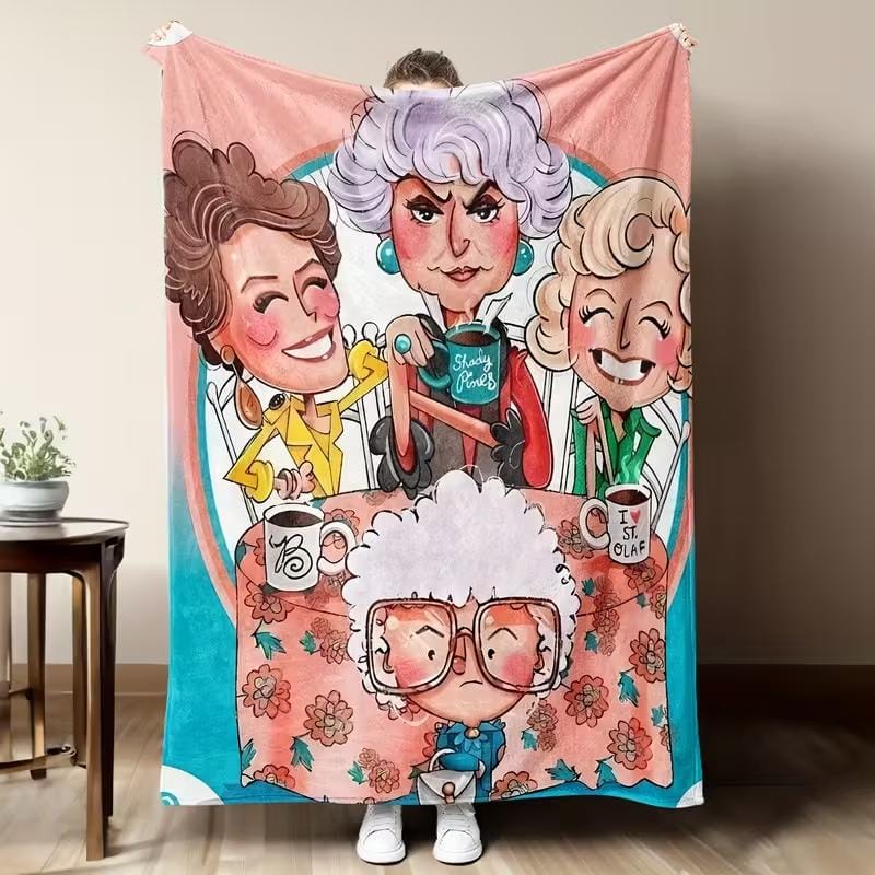 Golden Years Cartoon GG Blanket Warm Napping Blanket for Living Room Office Travel Versatile Gift Blanket Cartoon Print for All Seasons Halloween Decor Christmas Gifts Birthday Decorations Flannel Material Special Design