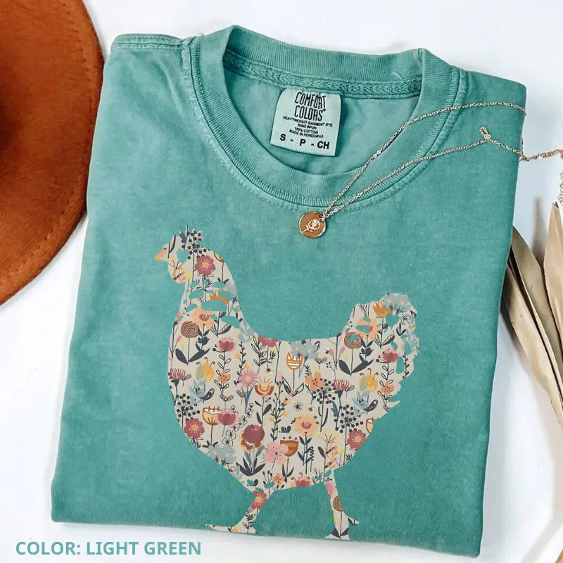 Comfort Colors Funny Chicken Shirt, Floral Farm T-Shirt, Retro Farmhouse Hen Tee, Cute Chicken Lover Gift for Women, Backyard Farm Aesthetic Top