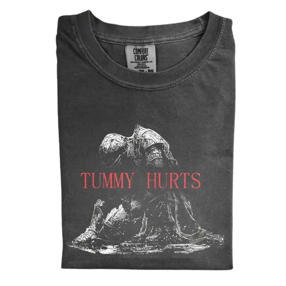 "Tummy Hurts" Knight Graphic Tee - Comfort Colors Vintage Washed T-Shirt