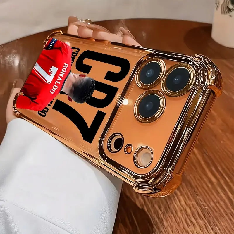 Electroplated Transparent Football Phone Case – Shockproof TPU Airbag Cover for iPhone 17 Pro Max