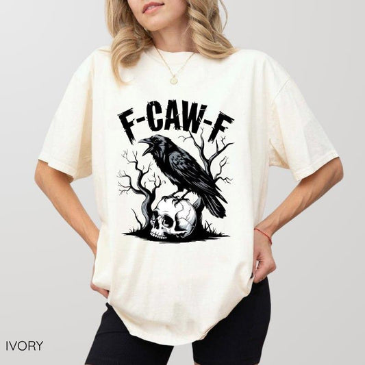 Comfort Colors F-Caw-F One Side Shirt – Funny Raven T-Shirt, Retro Gothic Crow Graphic Tee, Black Crow Art Shirt, Unique Crow Lover Gift, Spooky Bird Top