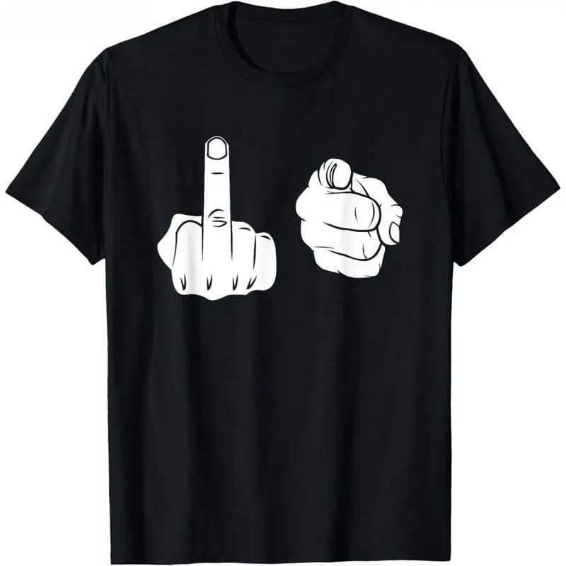 Funny Middle Finger Graphic T-Shirt - Novelty Pointing Gesture Tee Made in USA