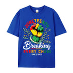 Men's Juneteenth T-Shirt - Breaking Every Chain Since 1865 Graphic Tee with Vibrant Green & Yellow Fist Symbol, African American Freedom Shirt, Glossy Medium Stretch Fabric Suitable for Casual Wear & Juneteenth,