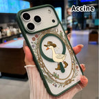 Cute Western Cowboy Goose Clear Magnetic Phone Case - Vintage Floral Prairie Pattern Shockproof Acrylic Cover for iPhone Series