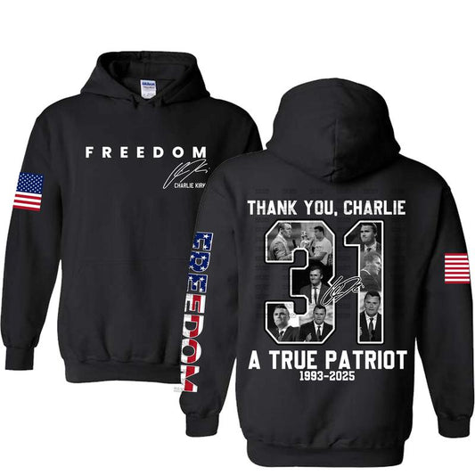 Thank You Charlie Kirk Memorial A True Patriot Shirt For Men - For Women, Freedom Pride Flag Sweatshirt, Memorial Gifts Hoodie, Casual Cotton Top