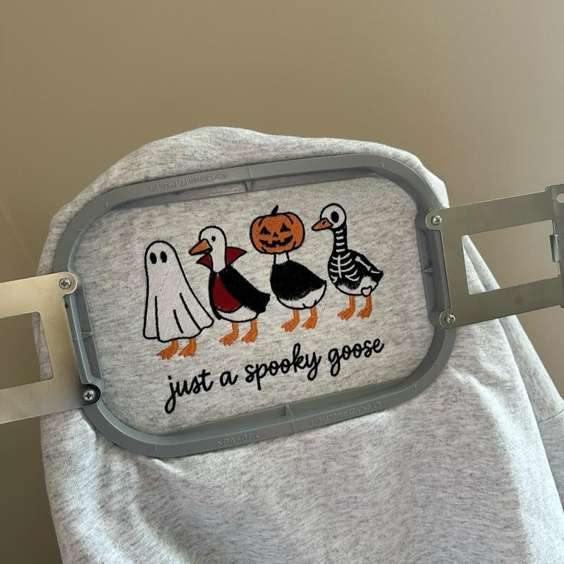 Spooky Goose Halloween Fall Embroidered Sweatshirt Pumpkins Skeleton Geese Spooky Season Unisex