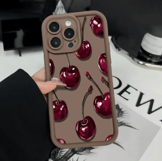 Sexy Wine Cherry Pattern Phone Case , Soft Silicone Tpu Protection and Shockproof For iPhone 17 16 15 Pro Max 14 16Pro 13 12 11 X Plus Air Mini 17E Girl