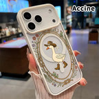 Cute Western Cowboy Goose Clear Magnetic Phone Case - Vintage Floral Prairie Pattern Shockproof Acrylic Cover for iPhone Series
