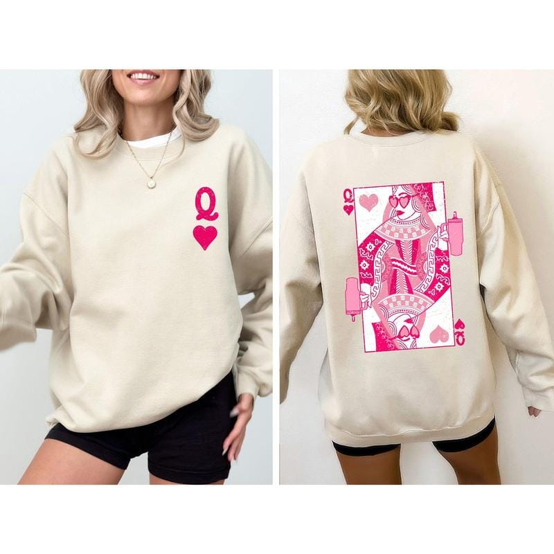 Queen of Hearts, Cards, Games, Valentine's Day Sweatshirt, Crew Neck, Women's, Crewneck, Valentine's Day, Love, Heart, Cupid Casual Long Sleeve