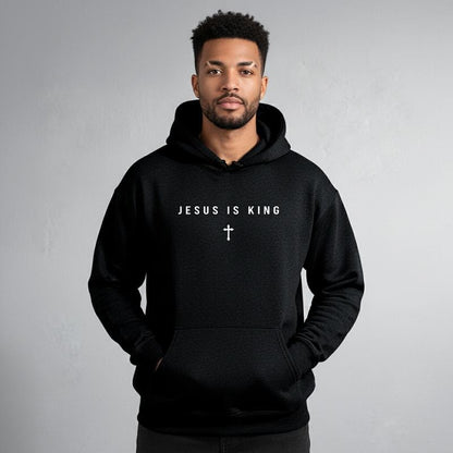 Men's Jesus Is King Cross Graphic Hoodie - Cotton Blend Black Long Sleeve Pullover Regular Fit | Soft & Breathable Fabric, Durable Print, Everyday Comfort, Machine Washable, minimalist religious daily wear