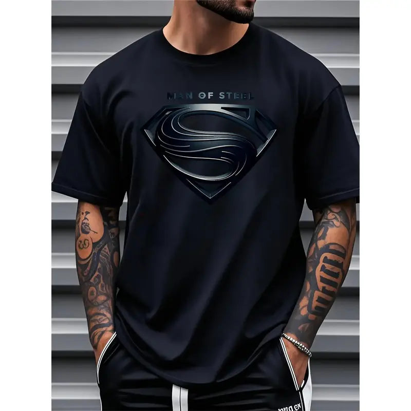 Justice League Men's Plus Size T-Shirt | Man of Steel Graphic Crew Neck Short Sleeve Casual Tee S-4XL