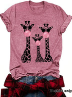Women's Giraffe Print Round Neck Fitted Tee, Fashion Chic Casual Crew Neck T-Shirt for Daily Holiday Outdoor Wear, Ladies Clothes for Summer