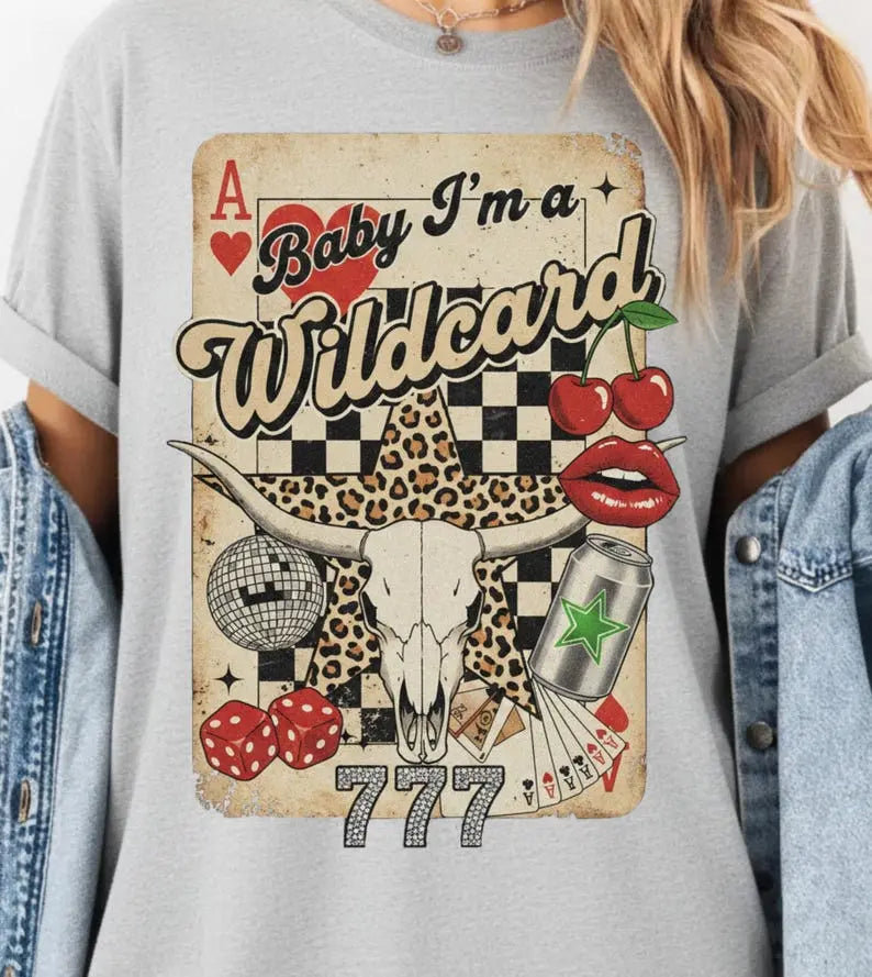 Comfort Colors Trendy Cowgirl T-shirt, Wild Card Collage T-shirt, Western Graphic Quotes Sublimation, Retro Wild West Shirt, Country Retro Cowboy