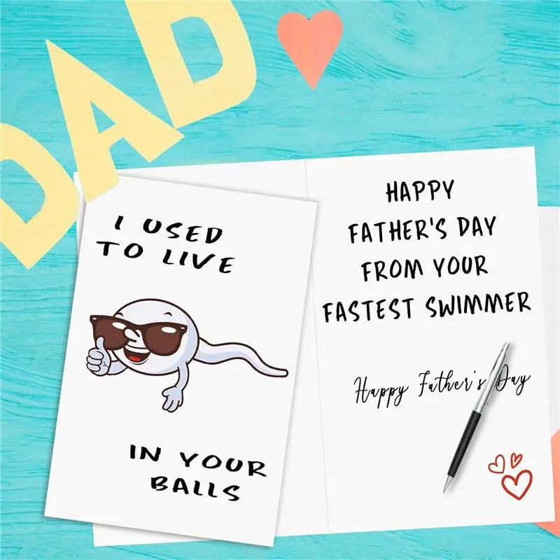 Cute First Fathers Day/ Parents day Card for New Dad, Two-sided 1st Fathers Day Gift from Baby Girl Boy, I Used to Live in Your Balls # Parents Day card