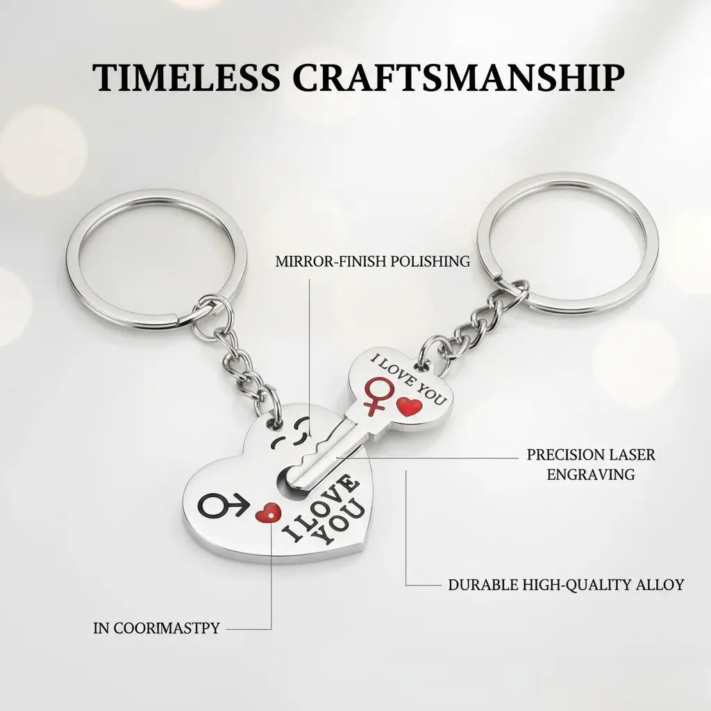 2pc Set Men Women Cute Heart Key Keychain Couple Key Ring Lovers Key Chain Jewelry Accessory Gift