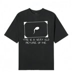 Men's Round Neck Short-Sleeve T-Shirt - Breathable Menswear Tee, Unisex Casual Streetwear Top with Funny Reproductive Cell Graphic & 'Very Old Picture of Me' Slogan for Summer Vibes, Outdoor Fun