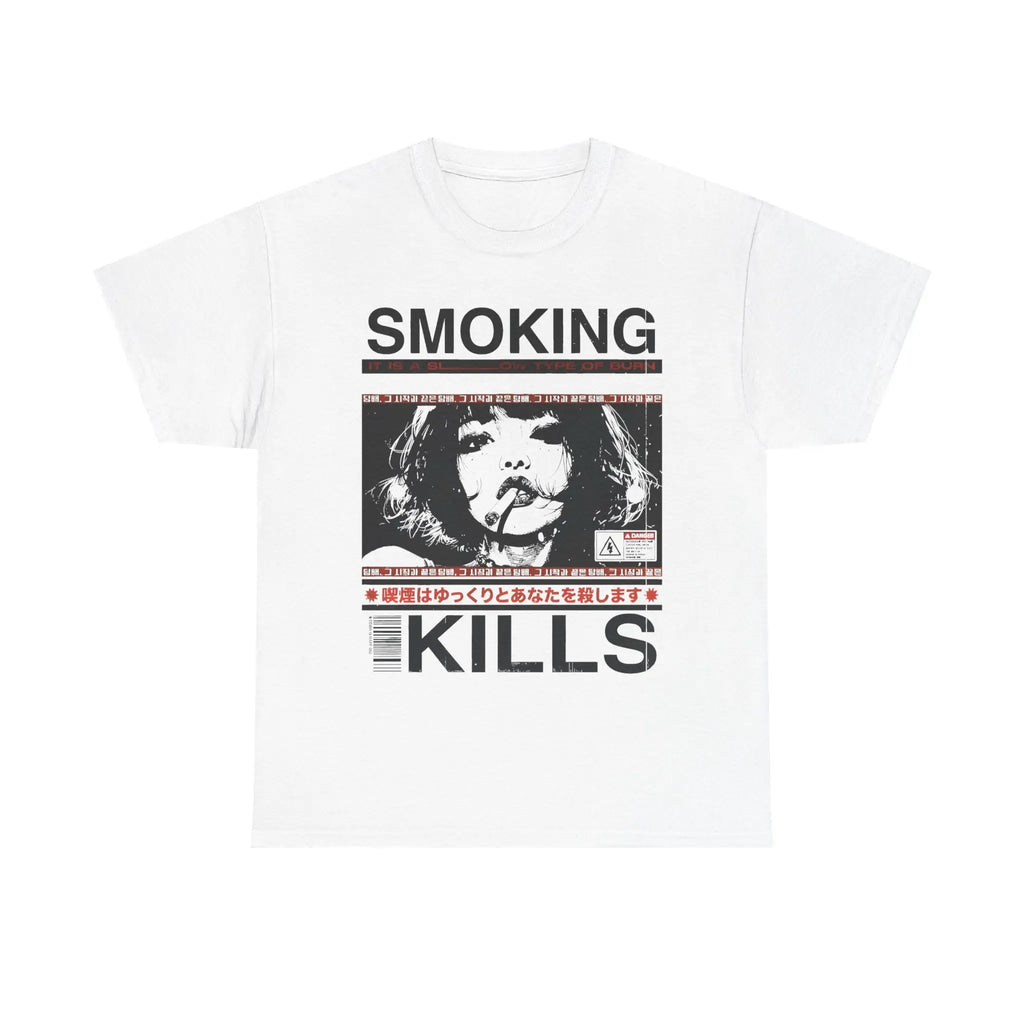 Smoking Kills Retro Manga Style Graphic T-Shirt, Cotton Tee