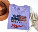 Comfort Colors Patriotic Cattle Tee: Ranching USA Flag Apparel