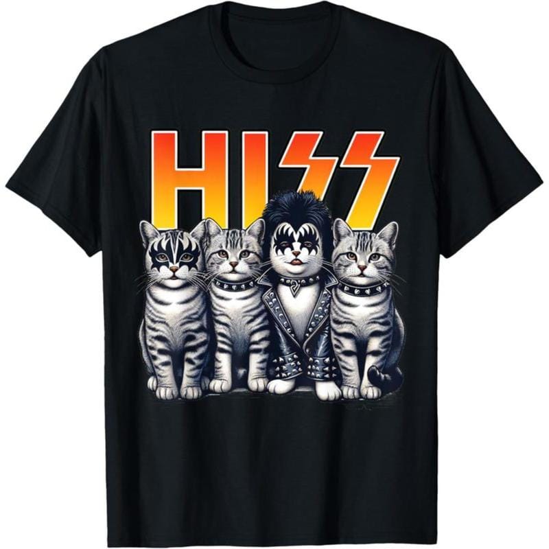 Cute Hiss Cats Rock Kittens Kitty Rocking Music Cat Lovers Men T-Shirt men woman unisex tee Shortsleeve Casual Graphic Fashion