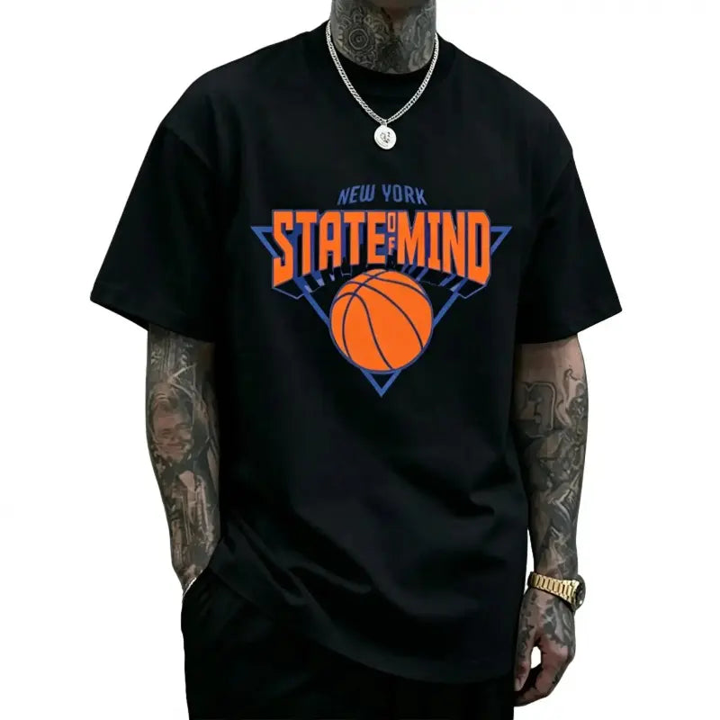 [Basketball Tee][Viral TikTok Shirt]New York State of Mind Basketball Graphic T-Shirt Unisex Cotton Casual Short Sleeve Crewneck Streetwear Tee For Basketball Fans & Streetwear Lovers & Trend Seekers Camiseta Verano