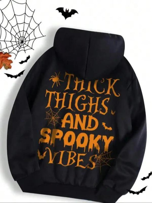 THICK THIGHS AND SPOOKY VIBES Unisex Halloween Print Hoodie, Tshirt, Sweater