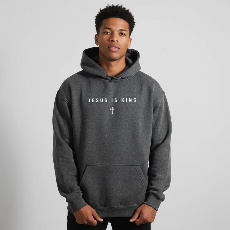 Men's Jesus Is King Cross Graphic Hoodie - Cotton Blend Black Long Sleeve Pullover Regular Fit | Soft & Breathable Fabric, Durable Print, Everyday Comfort, Machine Washable, minimalist religious daily wear