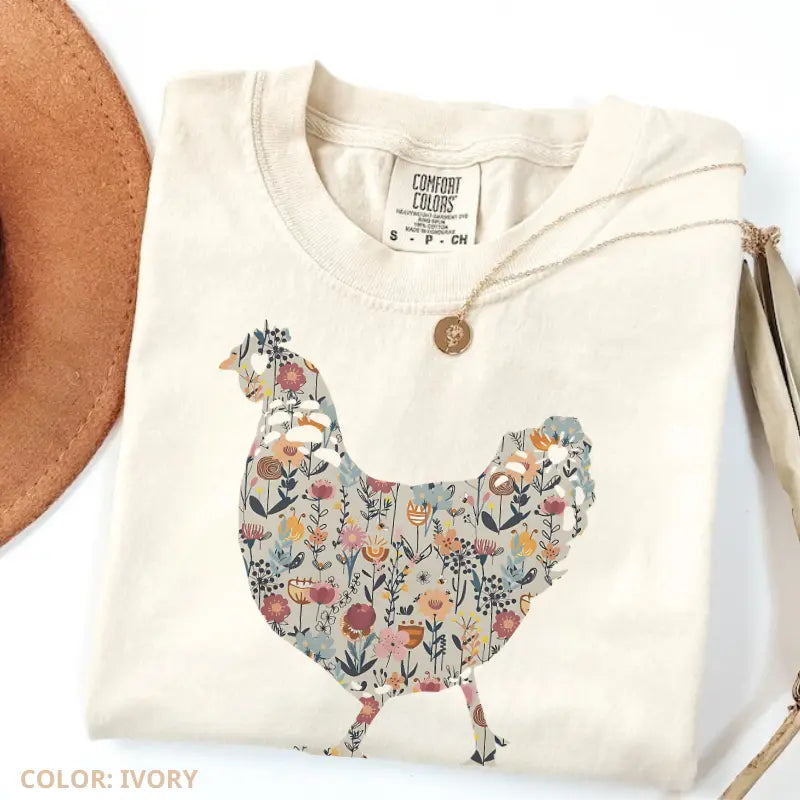 Comfort Colors Funny Chicken Shirt, Floral Farm T-Shirt, Retro Farmhouse Hen Tee, Cute Chicken Lover Gift for Women, Backyard Farm Aesthetic Top