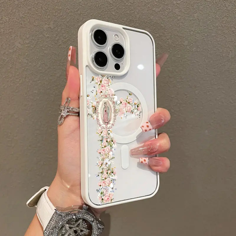 Floral Cross Aesthetic MagSafe Case – Slim Shockproof Silicone Cover for iPhone 17 Pro Max