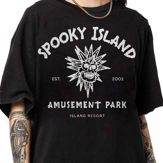 Spooky Island shirt, Disco Skull, Halloween Nostalgia, Baggy T Shirt