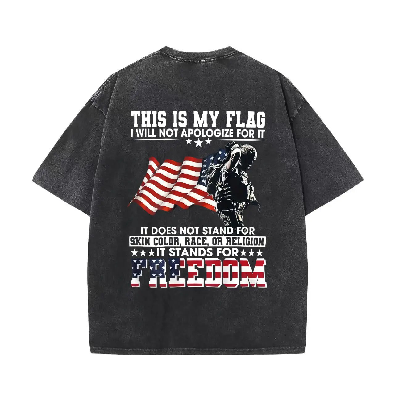 Vintage Patriotic American Flag & Soldier Print T-Shirt - 100% Cotton Unisex Casual Tee with Bold "Stand for Freedom" Slogan, Regular Fit Short Sleeve Shirt for Men & Women - Ideal Gift for Dad, Mom, Friends, American Flag Clothes
