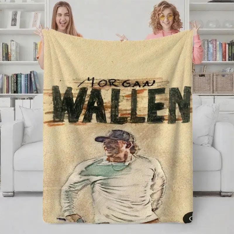 1pc Wallen Singer Print Flannel Blanket - Soft Polyester, Lightweight & Portable, Ideal for Sofa & Bed, All-Season Gift for Fans, Contemporary Style, Mixed Colors, Fan Merchandise| Celebrity Themed| Soft Texture, Blanket for Bed