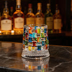 Hand-Painted Embossed Rotating Whiskey Glass – Minimal Luxury Crystal Tumbler with Smooth Spin Design