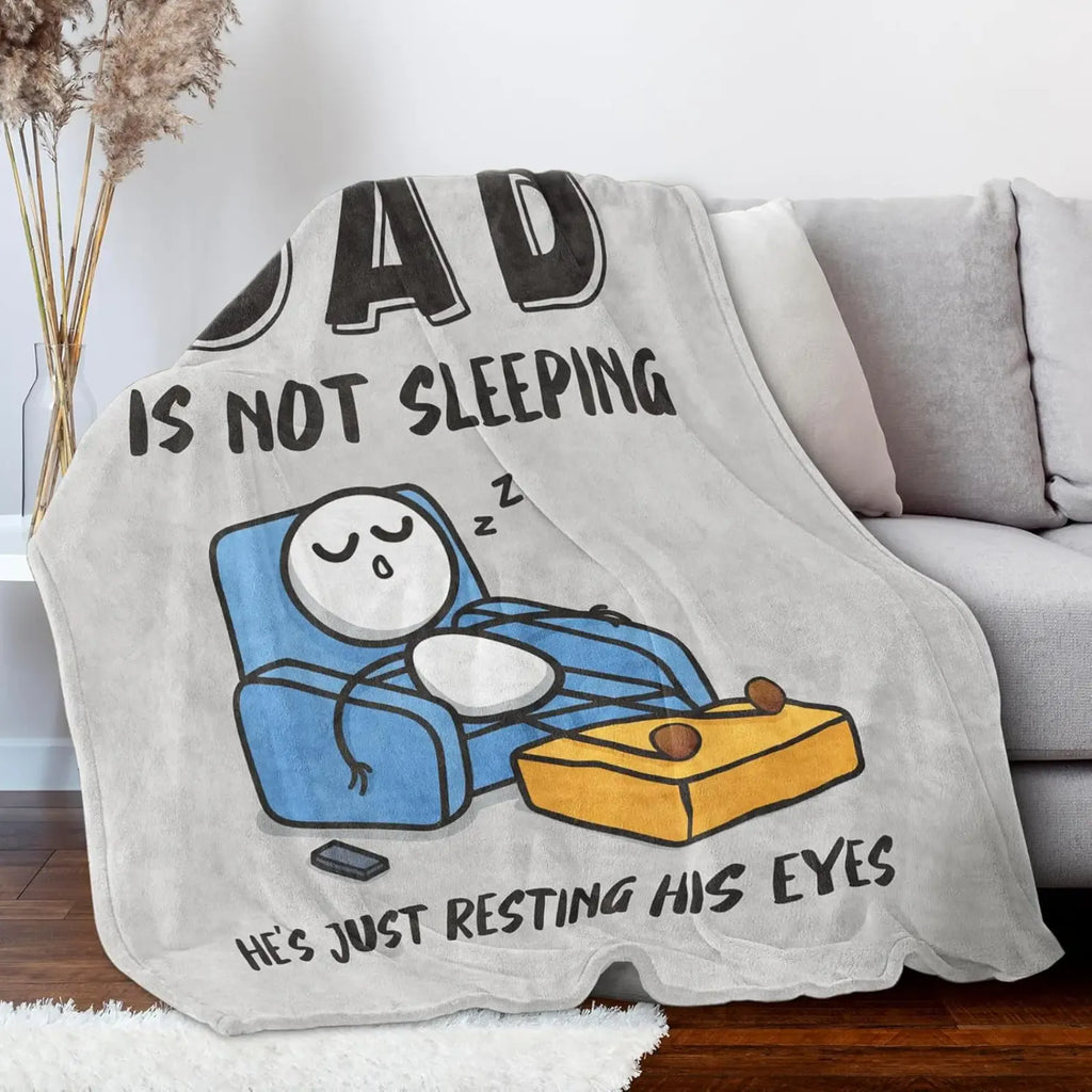 【Father's Day】Funny Birthday Gift for Dad Husband, Dad Is Not Sleeping Flannel Blanket, Fathers Day Dads Gifts From Daughter Son, Super Soft Throws Blanket for Couch and Napping