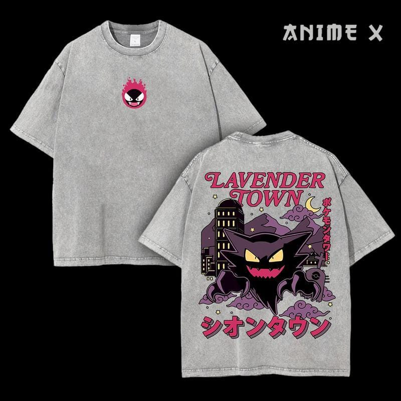 Retro 90s Gengar Ghost Lavender Town Legend Anime Vintage  Washed Tee Unisex Oversize Anime Manga Washed Heavyweight Cotton T-shirt, Gift For Anime Fan Lover