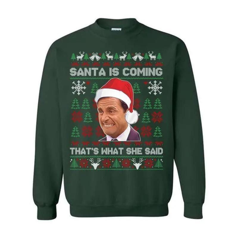 Michael Scott That's What She Said Christmas T-Shirt, The Office Funny Xmas Sweatshirt, Ugly Holiday Hoodie, Gift for Men &