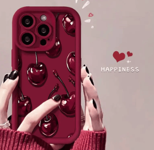 Sexy Wine Cherry Pattern Phone Case , Soft Silicone Tpu Protection and Shockproof For iPhone 17 16 15 Pro Max 14 16Pro 13 12 11 X Plus Air Mini 17E Girl