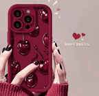 Sexy Wine Cherry Pattern Phone Case , Soft Silicone Tpu Protection and Shockproof For iPhone 17 16 15 Pro Max 14 16Pro 13 12 11 X Plus Air Mini 17E Girl
