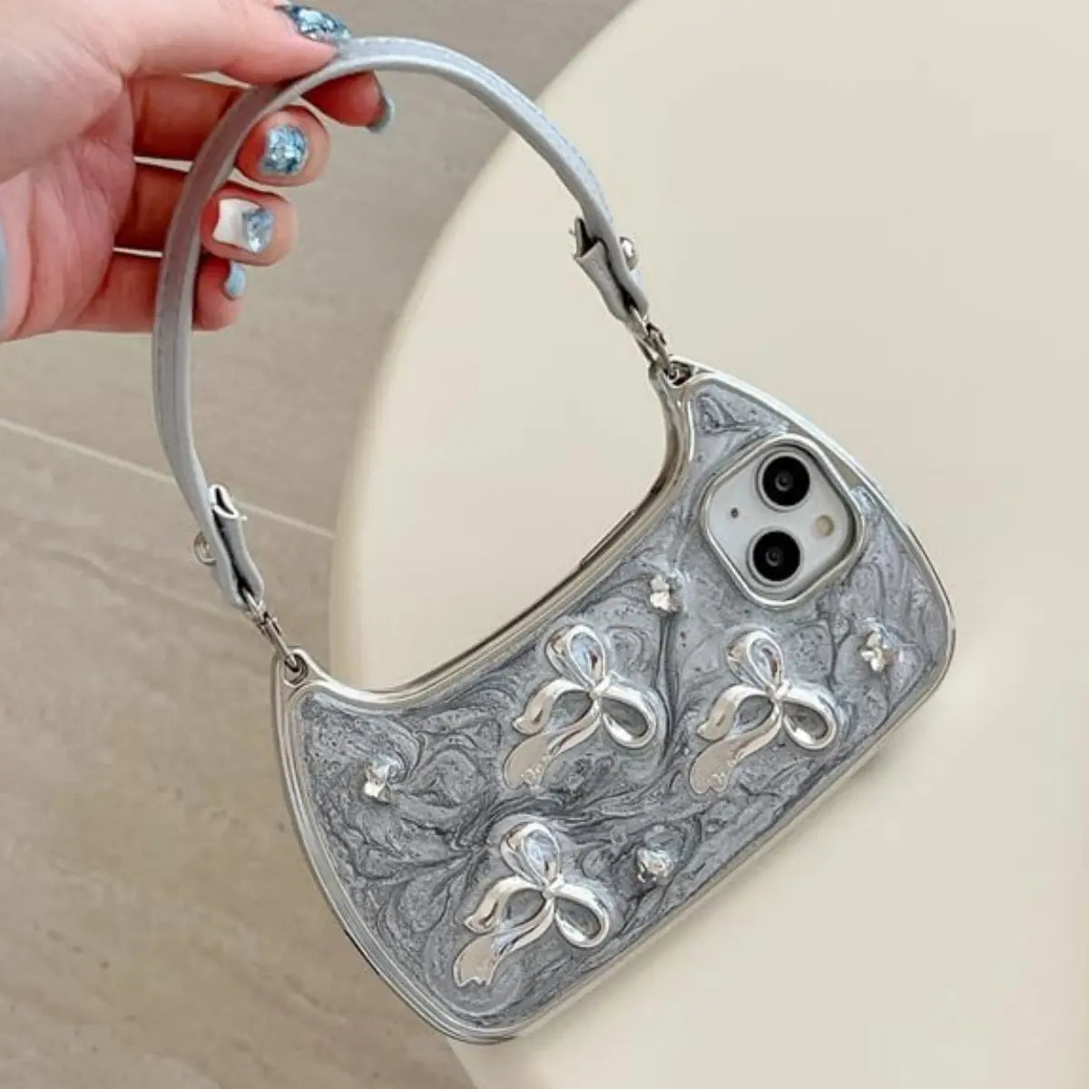 “Glitter Heart” Rhinestone iPhone Case with Hand Lanyard | Luxury Bling Phone Cover for Women Girls