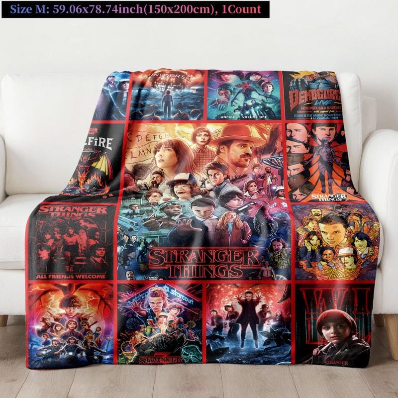 Stranger Things Theme Throw Blanket, Bold Poster-Style Artwork, Vivid Sci-Fi Energy, Soft and Cozy, Perfect for Sofa Bed or Décor, Heartwarming Blanket Gift