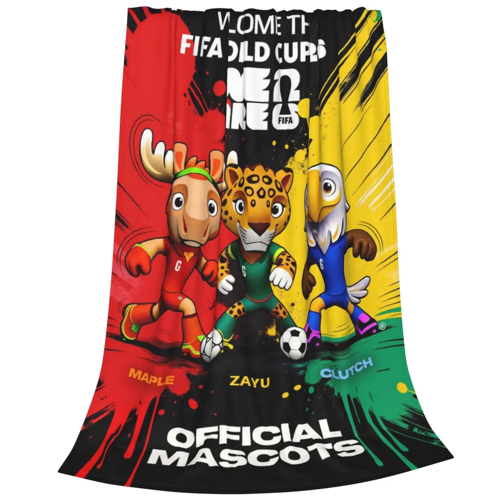 FIFA World Cup 2026 Mascot Fleece Blanket – Clutch, Zayu & Maple Ultra-Soft Soccer Fan Throw for Couch, Bed & Home Decor