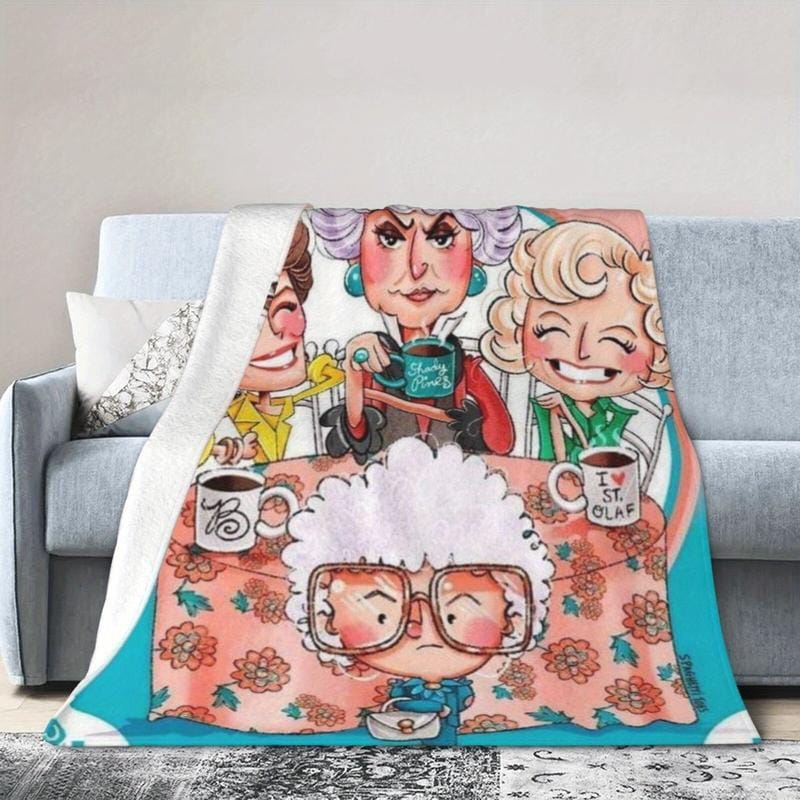 Golden Years Cartoon GG Blanket Warm Napping Blanket for Living Room Office Travel Versatile Gift Blanket Cartoon Print for All Seasons Halloween Decor Christmas Gifts Birthday Decorations Flannel Material Special Design