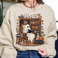 Retro Cozy Ghost Reading Halloween T-Shirt, Haunting Adeline Sweatshirt, Fall Library Boo Ghost Hoodie
