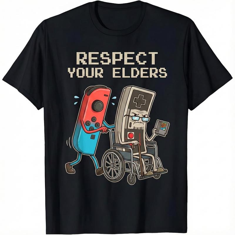 Funny Retro Gamer Graphic T-Shirt 100% Soft Cotton Tee Vintage Console Old School Gaming Lover Gift Unique Humor Design for Men Women